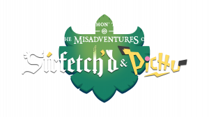 Official logo for Pokémon Tales: The Misadventures of Sirfetch’d & Pichu, featuring stylized lettering over a green leaf emblem.