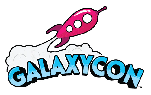 GalaxyCon Logo with purple spaceship and blue font