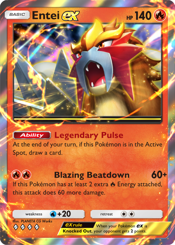 Entei EX Legendary Beast card artwork from Pokémon TCG Pocket Secluded Springs booster