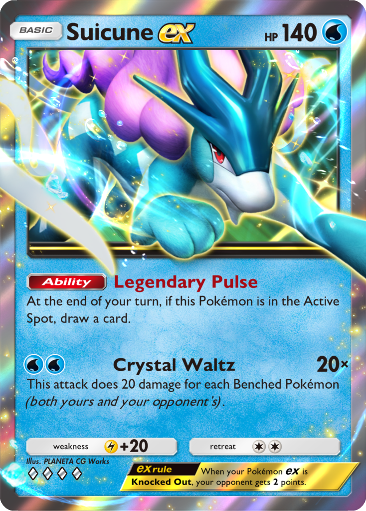 Suicune EX card artwork featured in Pokémon TCG Pocket Secluded Springs booster